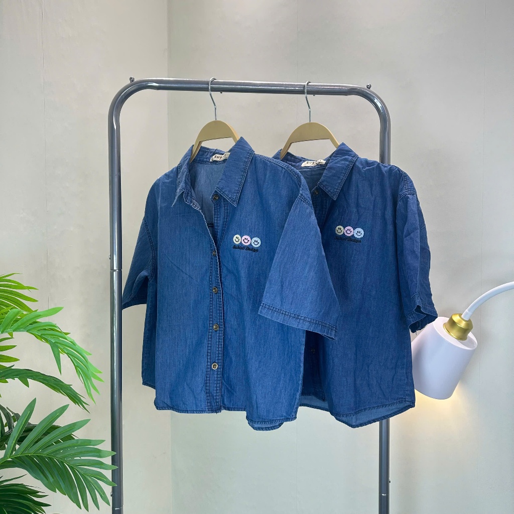 Áo Sơ Mi Jean Dáng Lửng Cộc Tay, Sơ Mi Jean Denim Mềm Mại 2 Màu Freesize Form Vừa | TIQI CLOTHING