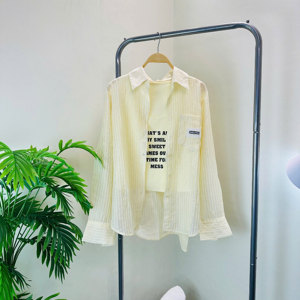 (Tặng Ba Lỗ) Áo Sơ Mi Kẻ Sọc Voan Tơ Mềm Dài Tay Có Túi Đi Làm Đi Chơi | TIQI CLOTHING