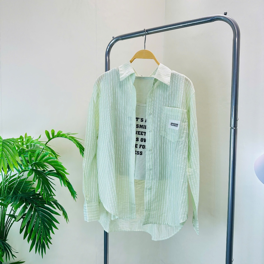 (Tặng Ba Lỗ) Áo Sơ Mi Kẻ Sọc Voan Tơ Mềm Dài Tay Có Túi Đi Làm Đi Chơi | TIQI CLOTHING