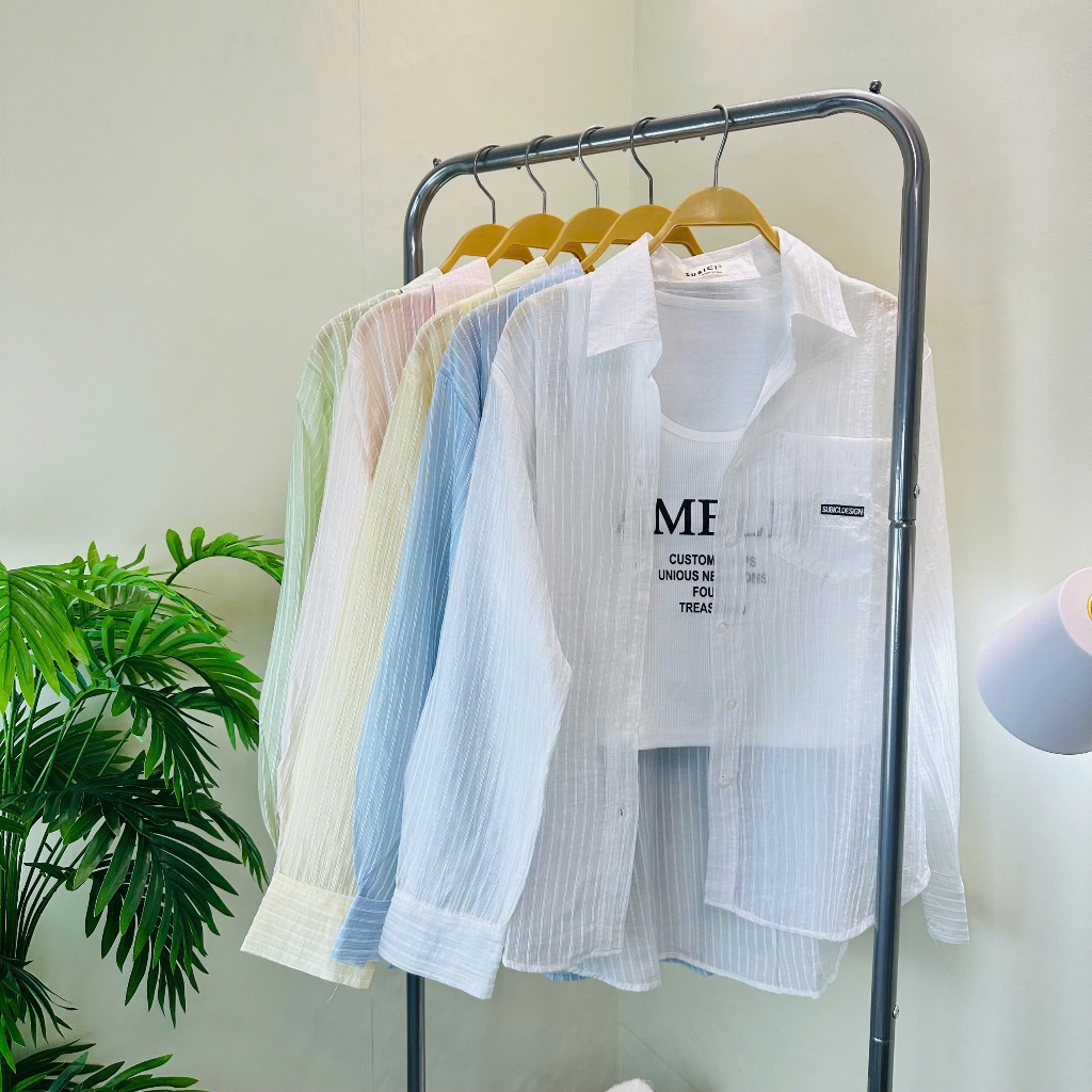 (Tặng Ba Lỗ) Áo Sơ Mi Kẻ Sọc Voan Tơ Mềm Dài Tay Có Túi Đi Làm Đi Chơi | TIQI CLOTHING