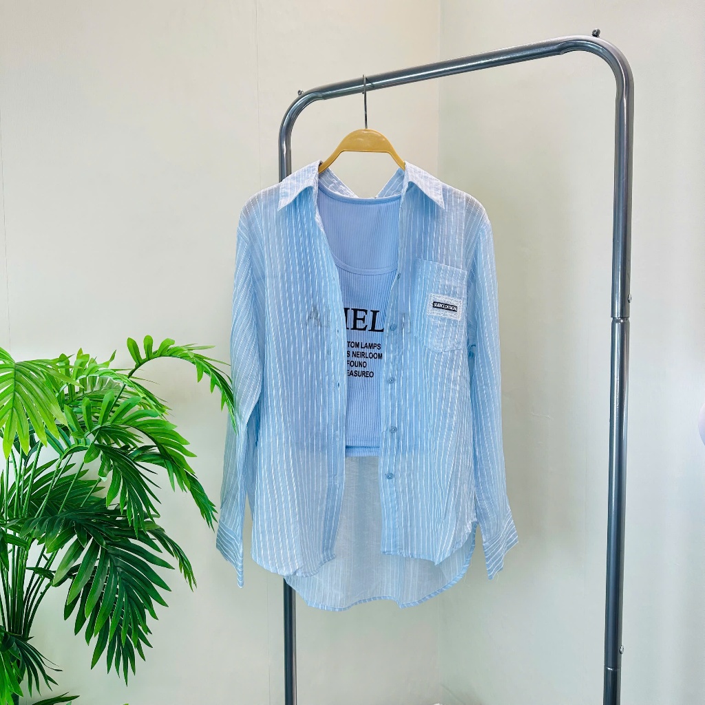 (Tặng Ba Lỗ) Áo Sơ Mi Kẻ Sọc Voan Tơ Mềm Dài Tay Có Túi Đi Làm Đi Chơi | TIQI CLOTHING