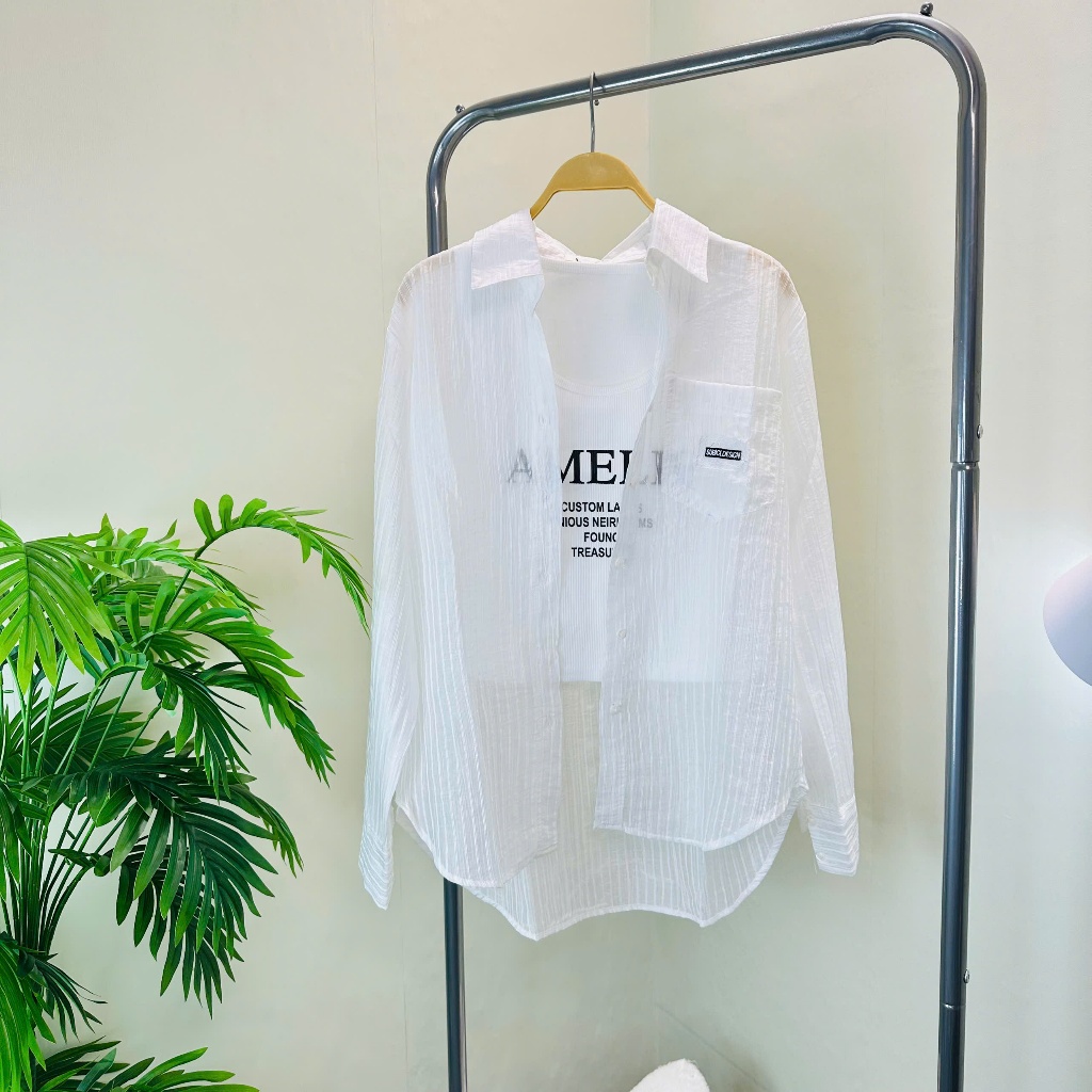 (Tặng Ba Lỗ) Áo Sơ Mi Kẻ Sọc Voan Tơ Mềm Dài Tay Có Túi Đi Làm Đi Chơi | TIQI CLOTHING