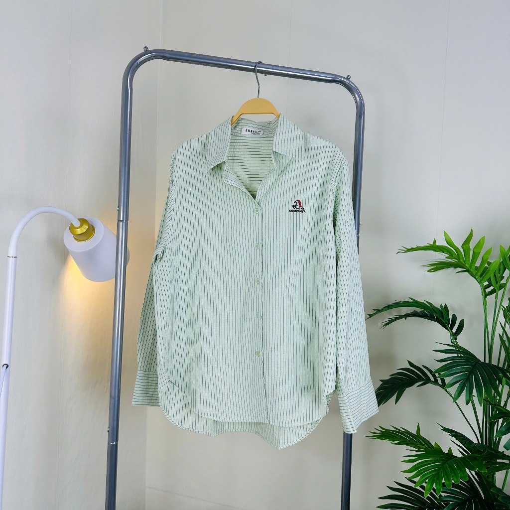 Áo Sơ Mi Nữ Kẻ Sọc Thêu The Camel, Sơ Mi Chất Cotton Đũi Mềm Mại, Thấm Hút Mồ Hôi Freesize|TiQi Clothing
