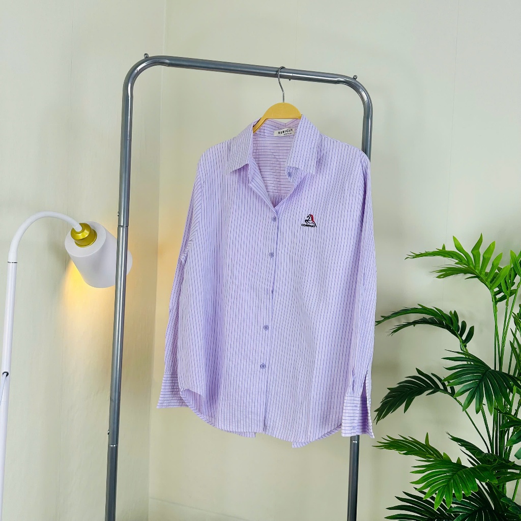 Áo Sơ Mi Nữ Kẻ Sọc Thêu The Camel, Sơ Mi Chất Cotton Đũi Mềm Mại, Thấm Hút Mồ Hôi Freesize|TiQi Clothing
