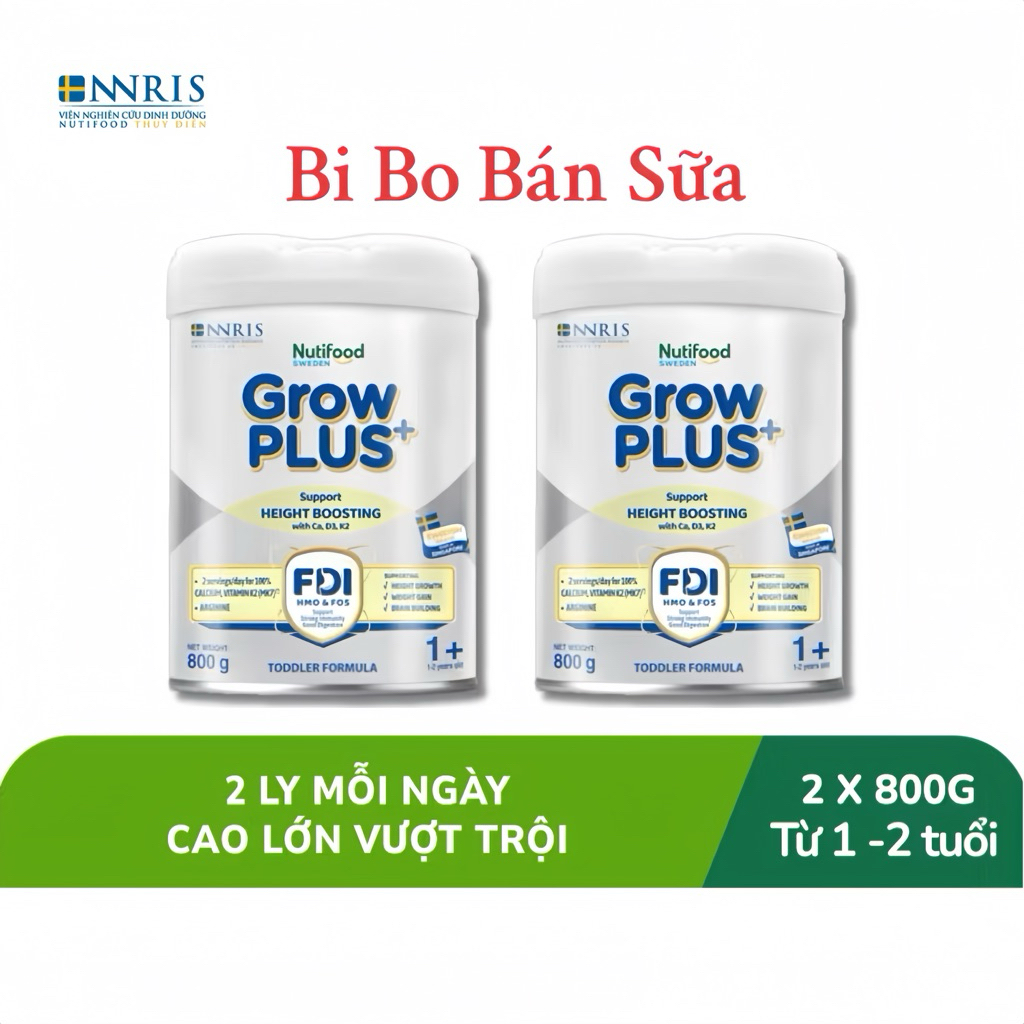 [ĐỦ SỐ] Sữa Bột Nutifood Sweden GrowPLUS+ Bạc 1+/ 2+/ Lon 800g [Cao Lớn Vượt Trội]