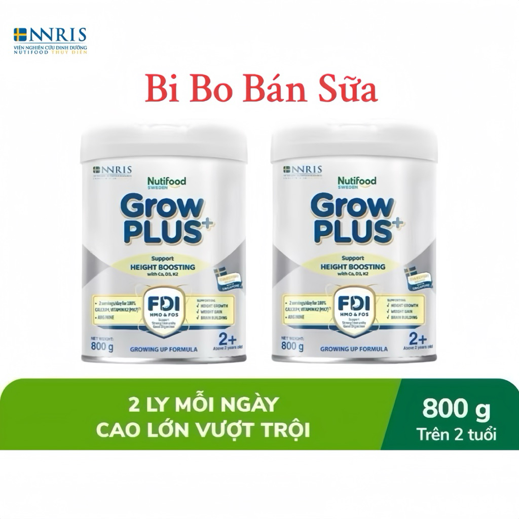 [ĐỦ SỐ] Sữa Bột Nutifood Sweden GrowPLUS+ Bạc 1+/ 2+/ Lon 800g [Cao Lớn Vượt Trội]