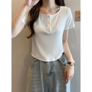 Áo thun babytee nữ phối 3 cúc cài dáng ôm body siêu tôn giáng fresize 38-55kg