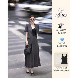[TẶNG KÈM ĐAI] VT250341 - Set Bộ Vest Nữ Công Sở Áo Blazer Tay Ngắn + Chân Váy Dài Xếp Ly Dáng Suông