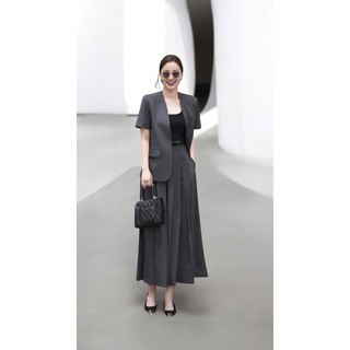 [TẶNG KÈM ĐAI] VT250341 - Set Bộ Vest Nữ Công Sở Áo Blazer Tay Ngắn + Chân Váy Dài Xếp Ly Dáng Suông