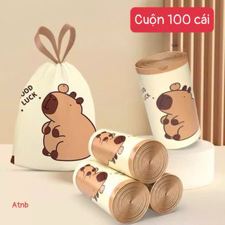 Cuộn 100 túi rác, có dây rút buộc miệng hình cappy 🌸🌸🌸