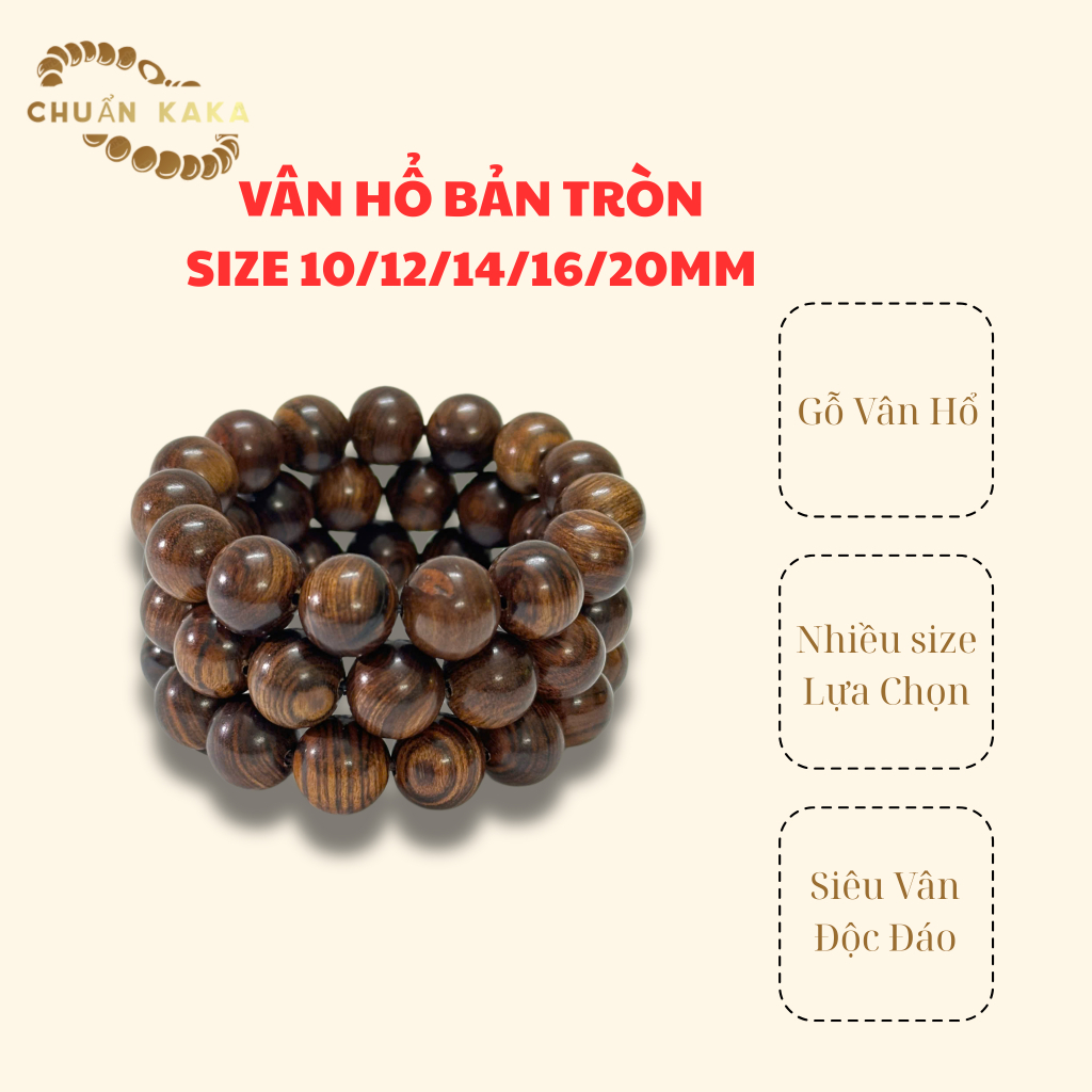 Vòng Tay Gỗ Vân Hổ Tự Nhiên Đẹp Cao Cấp Vân Gỗ Đẹp - Hạt Tròn nhiều size 12/14/16/18/20mm Phong Thuỷ May Mắn