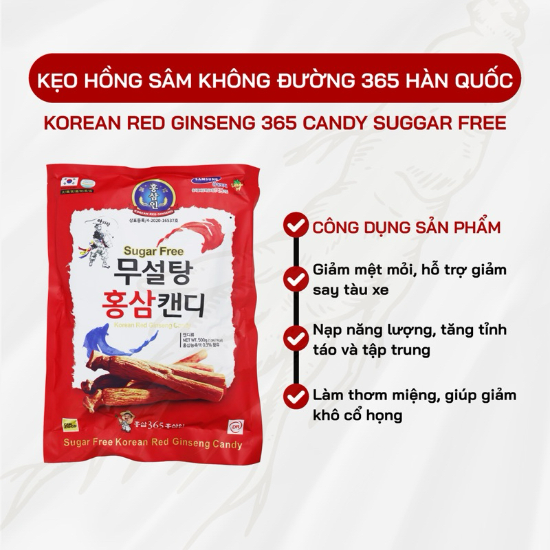 COMBO 2 Kẹo Hồng Sâm Không Đường 365 Hàn Quốc- Hỗ Trợ Tăng Đề Kháng, Giảm Say Tàu Xe, Không Gây Tăng Đường Huyết