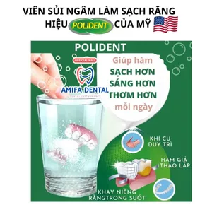 Viên Sủi Ngâm Làm Sạch Răng Polident Của Mỹ Dùng Vệ Sinh Hàm Giả, Răng Giả, Hàm Tháo Lắp, Khay Chỉnh Nha, Khay Tẩy Trắng
