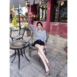 LOU BAE| ÁO SƠ MI NỮ TAY DÀI CHẤT ĐŨI KẺ SỌC