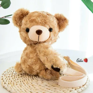 Balo mini gấu dâu nhồi bông hoạt hình dễ thương cho bé Có túi khóa đựng phụ kiện