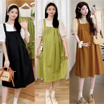 Váy Bầu Duyên Shop,Sét Yếm Rời 1 Sét Gồm Áo Và Yếm,Mặc Đi Làm Đi Chơi,Váy Chất Mềm Mát Size 40>75kg