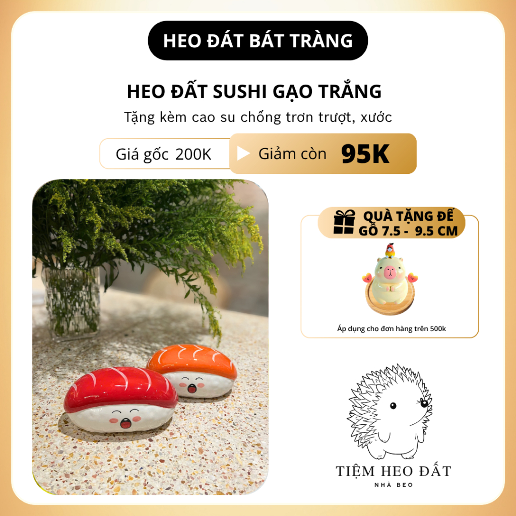 Heo Đất Sushi Gạo Trắng Bát Tràng 🐷 Ống Tiết Kiệm Cute Dễ Thương – Heo Đất Decor Quà Tặng Sinh Nhật