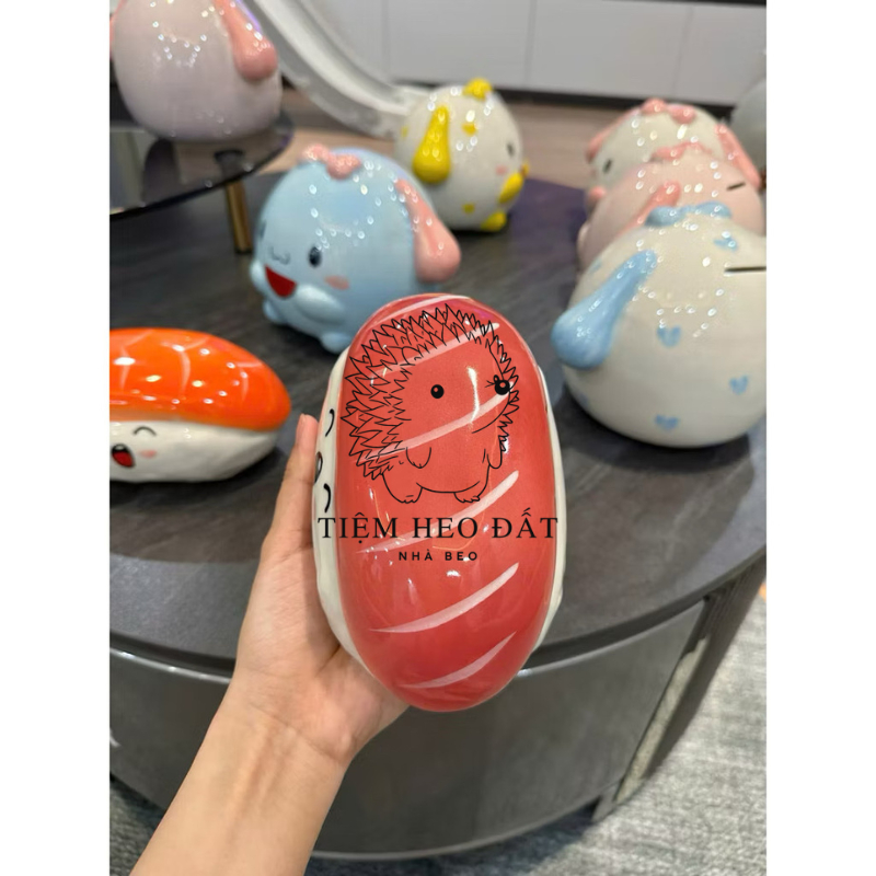 Heo Đất Sushi Gạo Trắng Bát Tràng 🐷 Ống Tiết Kiệm Cute Dễ Thương – Heo Đất Decor Quà Tặng Sinh Nhật