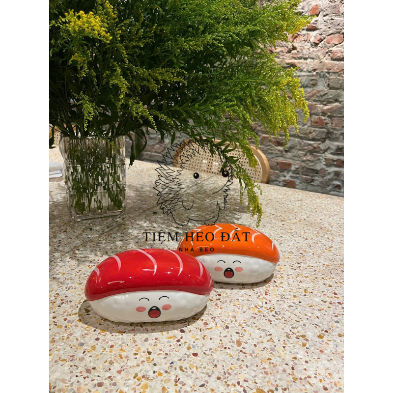 Heo Đất Sushi Gạo Trắng Bát Tràng 🐷 Ống Tiết Kiệm Cute Dễ Thương – Heo Đất Decor Quà Tặng Sinh Nhật