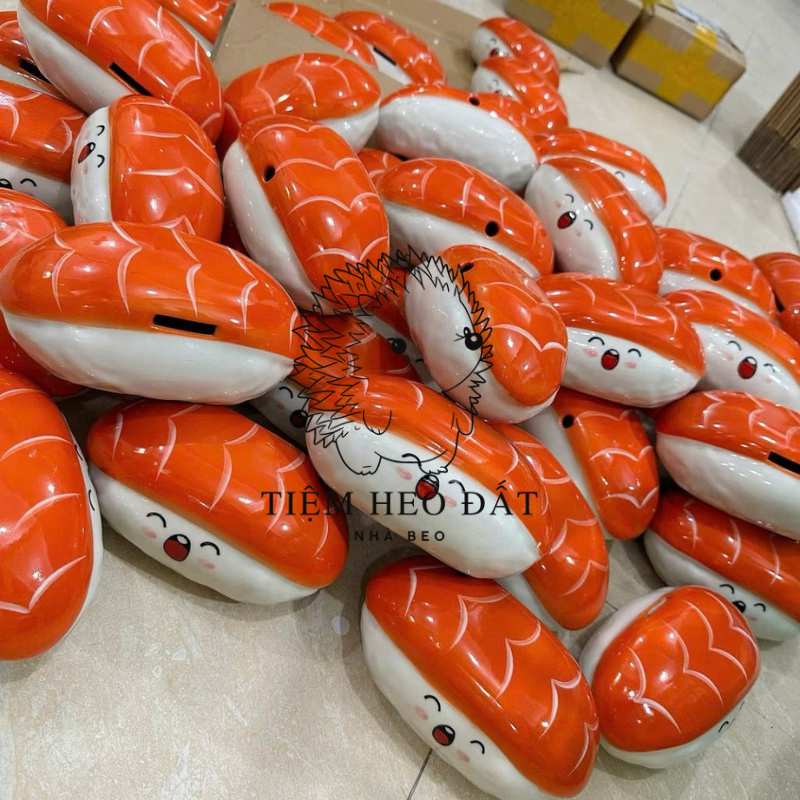 Heo Đất Sushi Gạo Trắng Bát Tràng 🐷 Ống Tiết Kiệm Cute Dễ Thương – Heo Đất Decor Quà Tặng Sinh Nhật