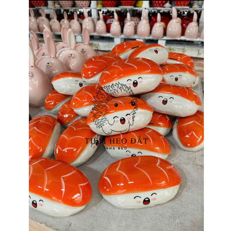 Heo Đất Sushi Gạo Trắng Bát Tràng 🐷 Ống Tiết Kiệm Cute Dễ Thương – Heo Đất Decor Quà Tặng Sinh Nhật