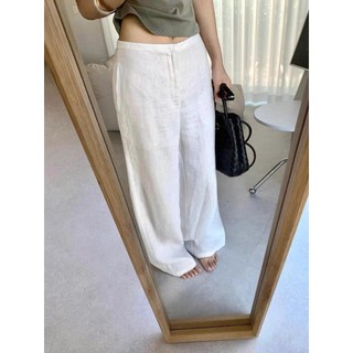 Babe - | LY LINEN | Quần Linen dáng xuông lưng bản nhỏ