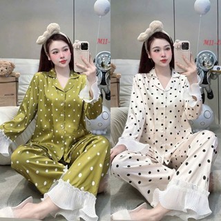 Đồ Bộ Chấm Bị ,Bèo Ren Lụa Latin, Có Size  45-60 kg và 60-75kg Nhiều  Màu Dễ Thương Quần Dài Tay  Áo Dài Cho Nữ