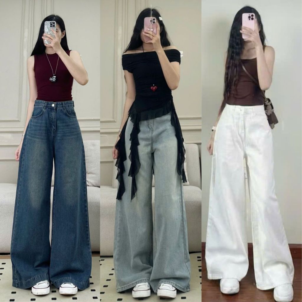 Quần Jeans Ống Rộng Nữ Joolate Form Rộng Dài Chùm Phủ Chân Hơi Loe Nhẹ Chất Jean Mềm Đủ Màu