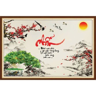 Tranh chữ thư pháp dán tường, tranh chữ lộc, chữ nhẫn, chữ đức, chữ tâm in trên chất liệu vải lụa(shop tặng kèm keo dán)