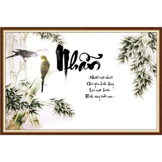Tranh chữ thư pháp dán tường, tranh chữ lộc, chữ nhẫn, chữ đức, chữ tâm in trên chất liệu vải lụa(shop tặng kèm keo dán)