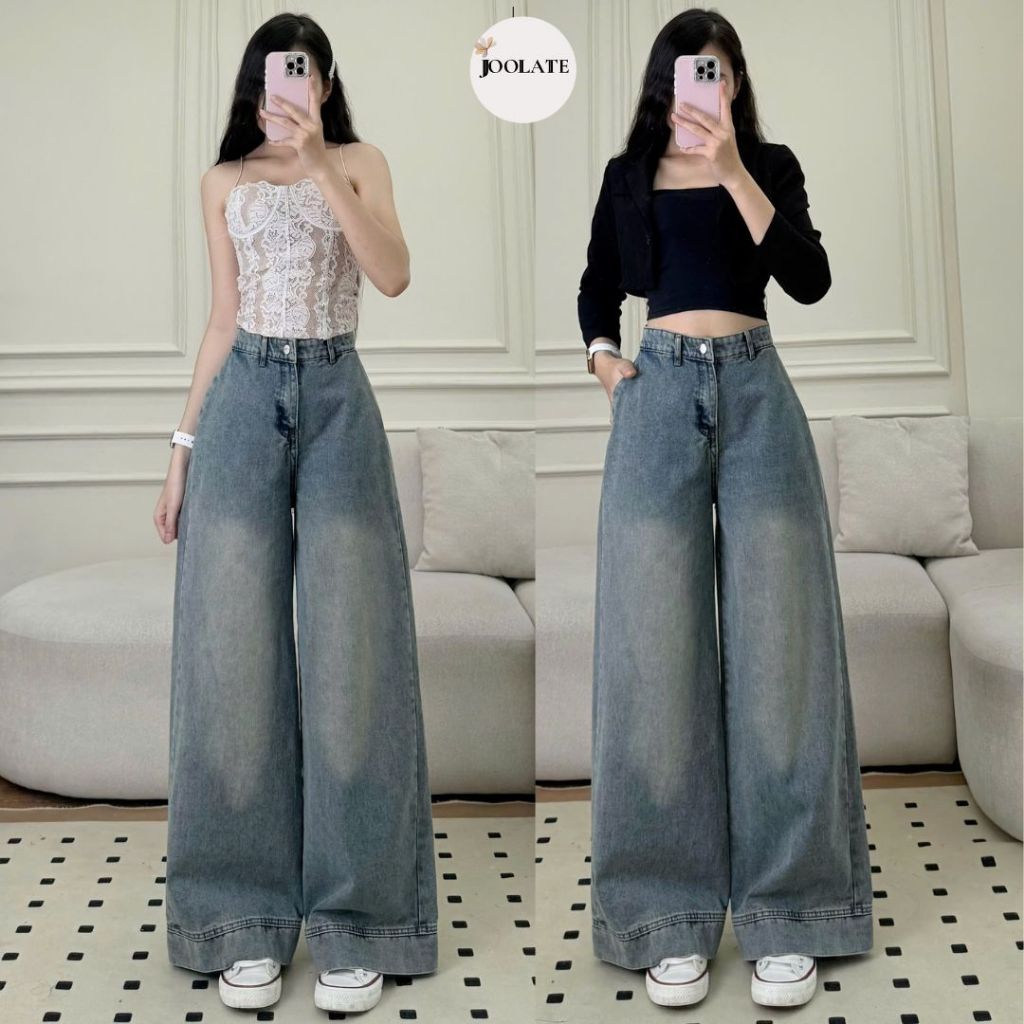 Quần Jean nữ Dáng Suông Gấu Bản To Chất Mềm Joolate Phong Cách Trẻ Trung