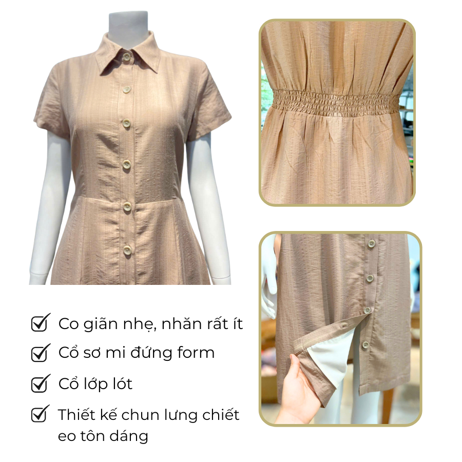 LUMI - Đầm công sở nữ kẻ caro dáng chữ A suông dài qua gối có chun lưng chiết eo tôn dáng, trẻ trung