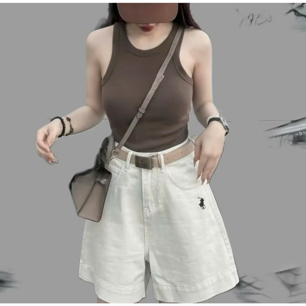 Quần Short Jeans Hoạ Tiết Thêu Ngưa Vải Mềm Cạp Cao Lưng Thun Cho Nữ