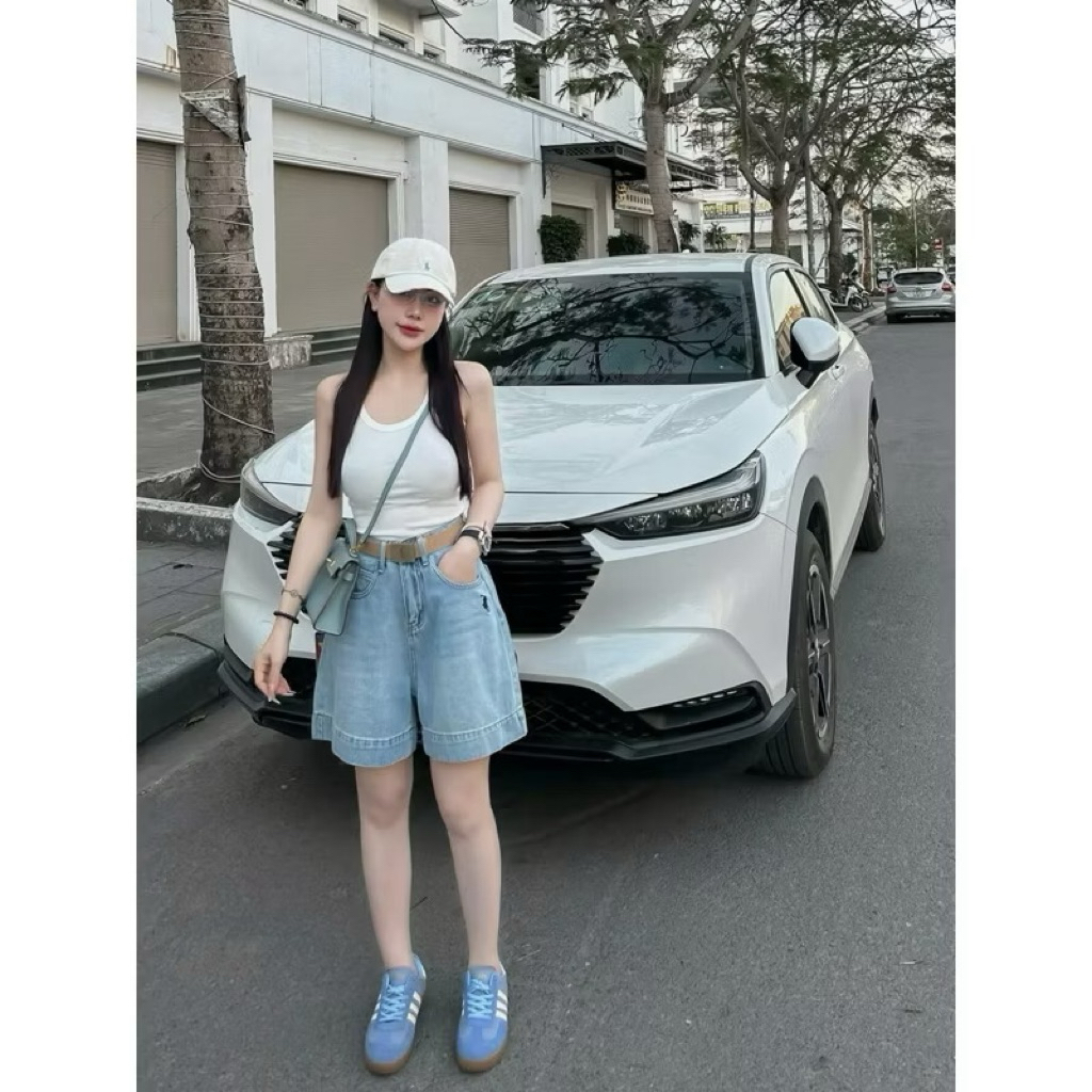 Quần Short Jeans Hoạ Tiết Thêu Ngưa Vải Mềm Cạp Cao Lưng Thun Cho Nữ