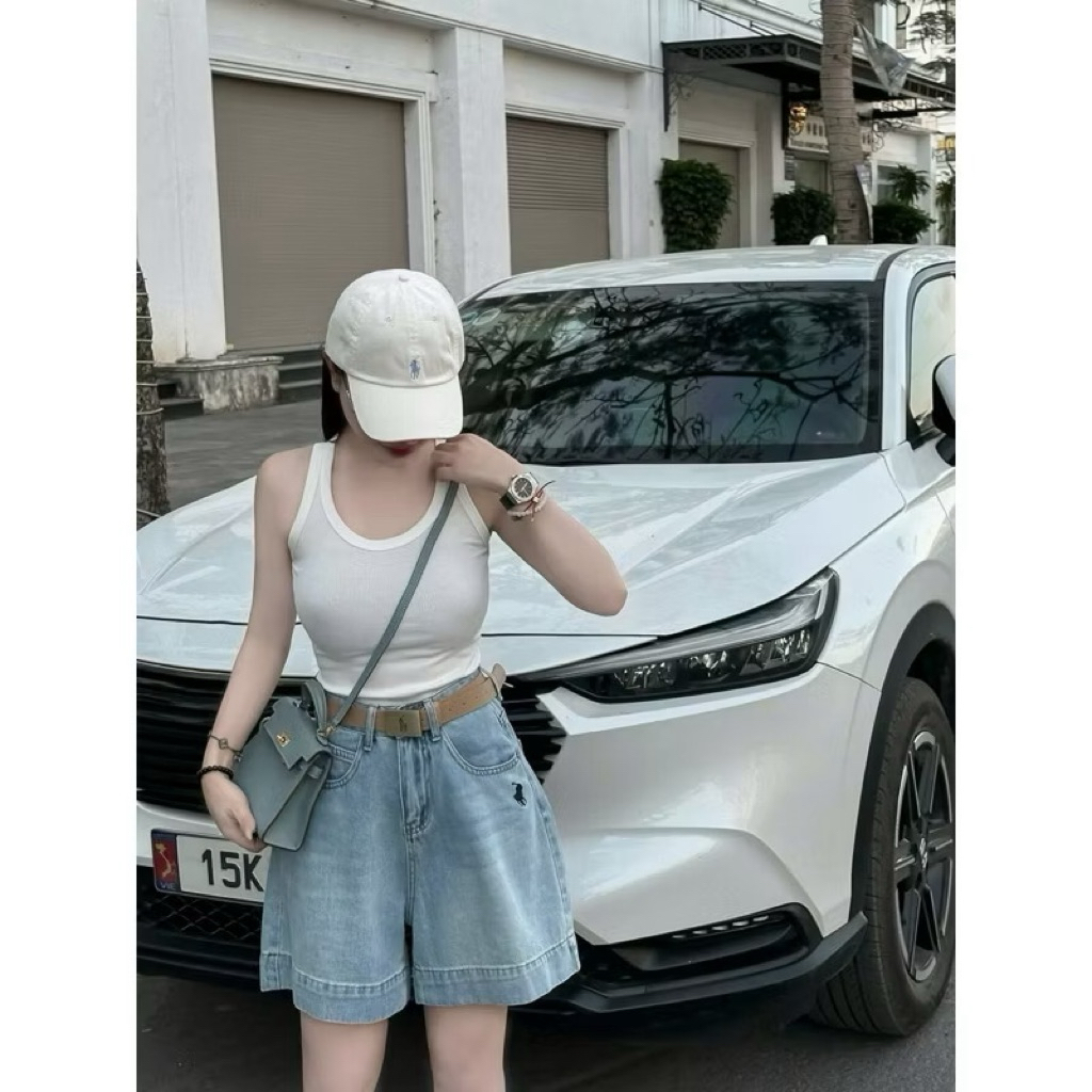 Quần Short Jeans Hoạ Tiết Thêu Ngưa Vải Mềm Cạp Cao Lưng Thun Cho Nữ