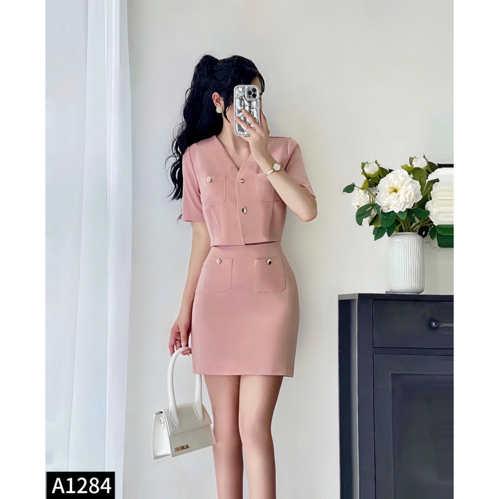 Set áo croptop + chân váy thanh lịch, tôn dáng A1284