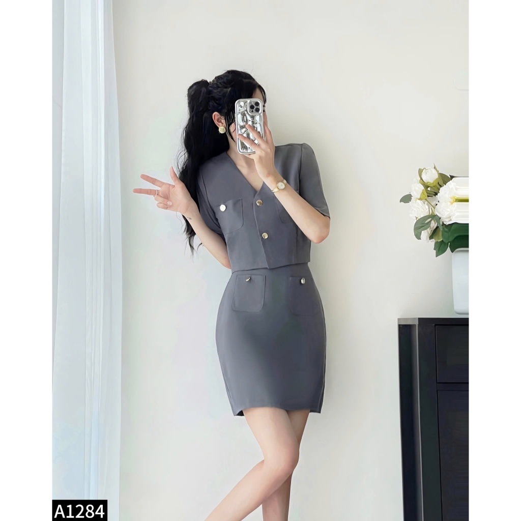 Set áo croptop + chân váy thanh lịch, tôn dáng A1284