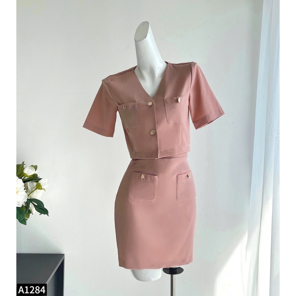 Set áo croptop + chân váy thanh lịch, tôn dáng A1284