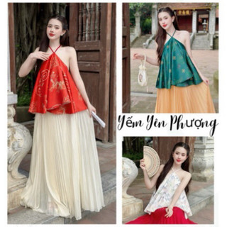 🧧Sét yếm gấm Yên Phượng phối chân váy dập ly (yếm Trung Thu, yếm chụp Tết, yếm chụp sen, yếm múa)