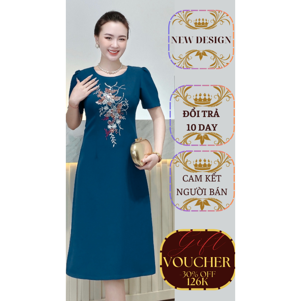 Thời Trang Trung Niên-Thiết kế - Thêu hoa phối kim sa phale, sang trọng và thanh lịch