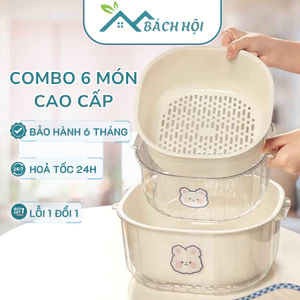 {Có Sticker} Combo Chậu, Rổ Nhựa Thoát Nước Nhà Bách Hội Cao Cấp, Bộ Rổ 6 Món Nhiều Size