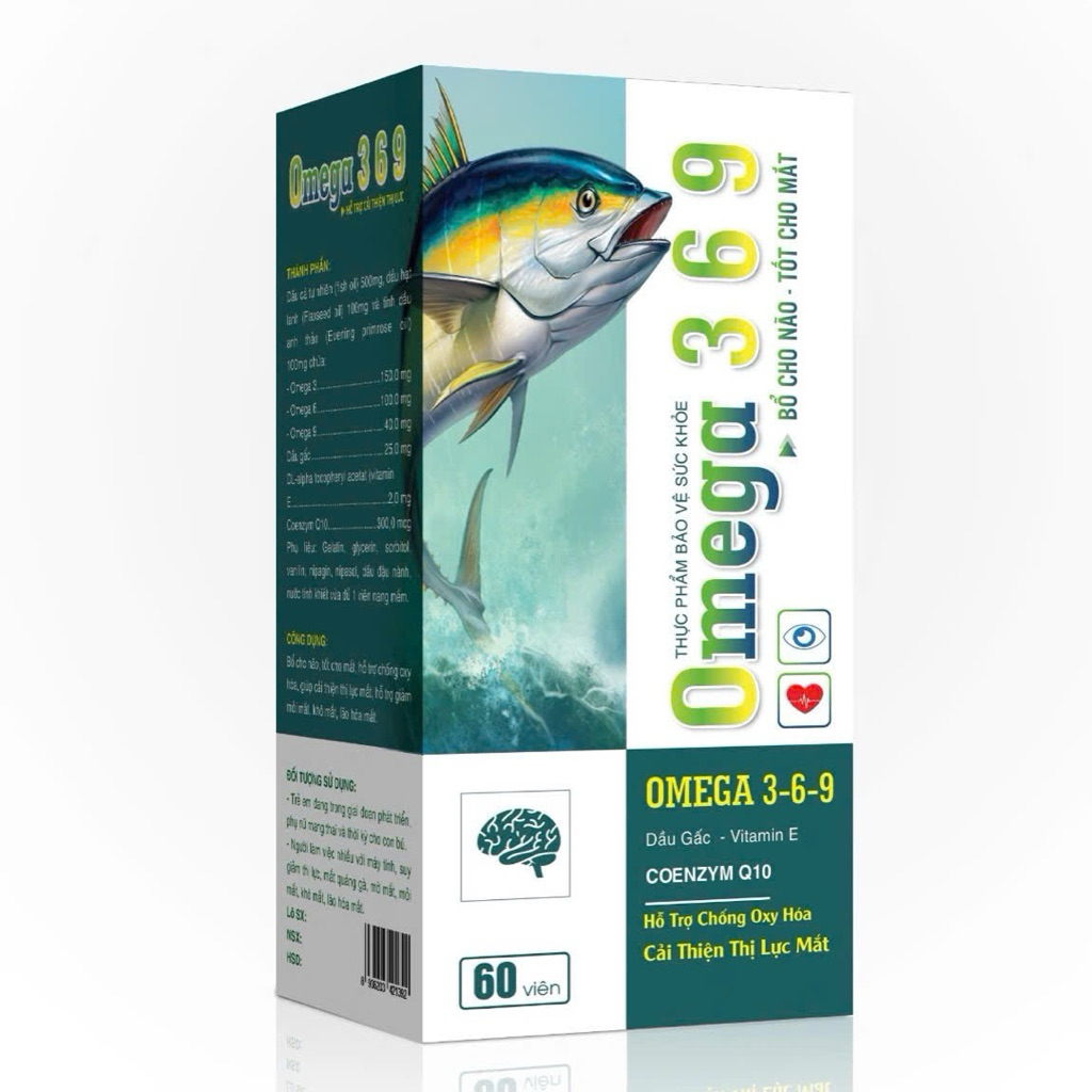[Chính Hãng] Omega 3.6.9 Bổ Não, Sáng Mắt,Giảm Khô Mắt,Mỏi Mắt,Hỗ Trợ Thị Lực,Bổ Sung Coenzyn Q10,Vitamin E, Dầu Gấc 60v