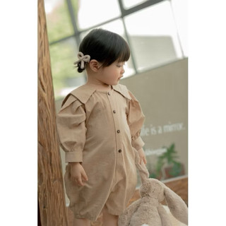 Jumpsuit Tay Dài Cổ Bẻ Vintage Cho Bé Gái màu nâu