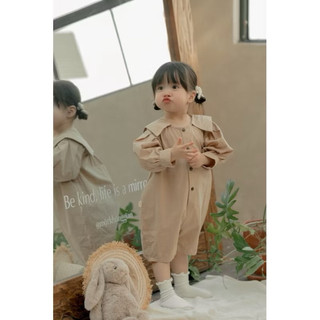 Jumpsuit Tay Dài Cổ Bẻ Vintage Cho Bé Gái màu nâu