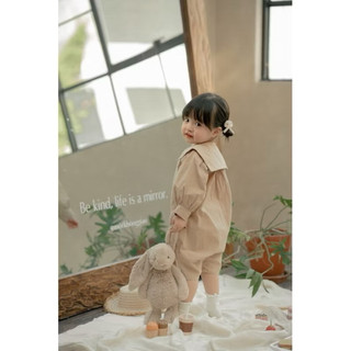 Jumpsuit Tay Dài Cổ Bẻ Vintage Cho Bé Gái màu nâu