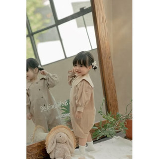Jumpsuit Tay Dài Cổ Bẻ Vintage Cho Bé Gái màu nâu