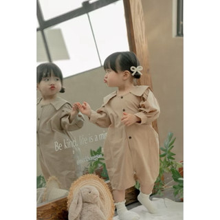 Jumpsuit Tay Dài Cổ Bẻ Vintage Cho Bé Gái màu nâu