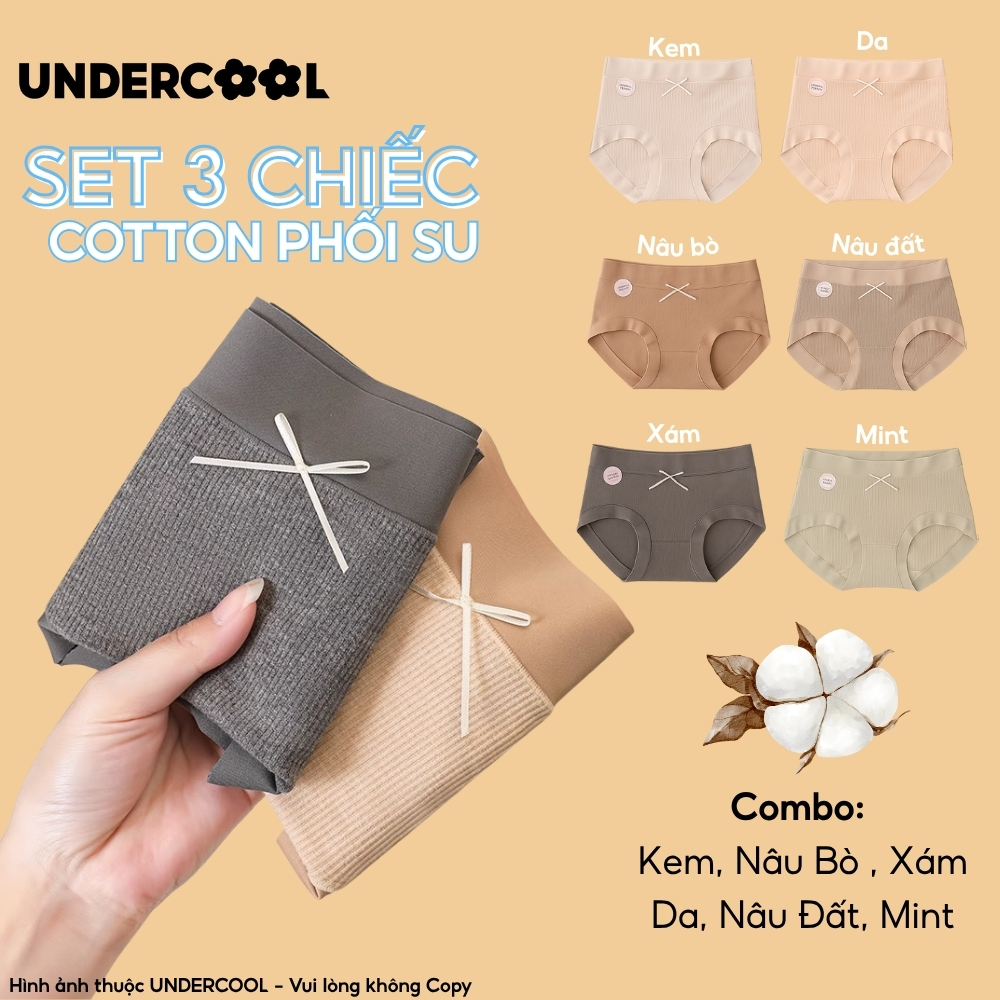 Combo 3 Quần Lót Nữ Cotton Tăm Sợi Tre UNDERCOOL Siêu Mỏng Viền Su Thoải Mái, Đáy Kháng Khuẩn An Toàn CB-QL66