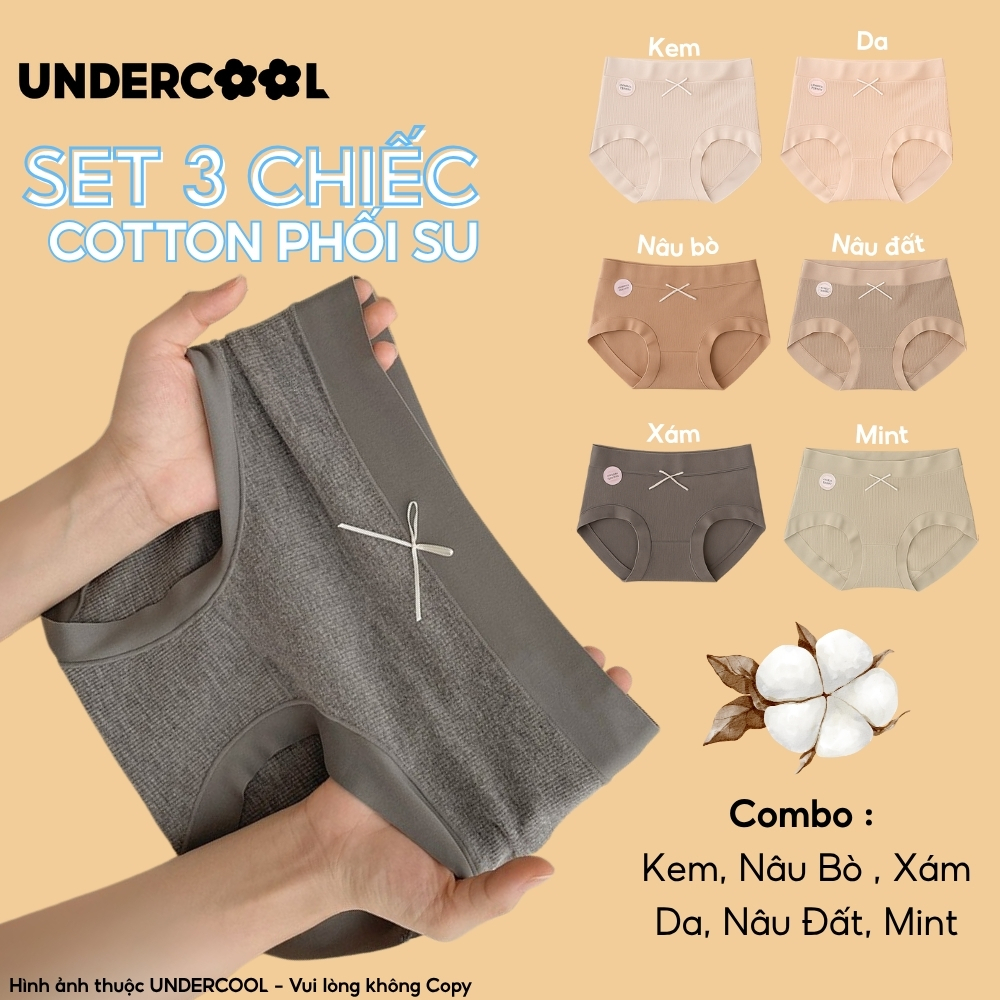 Combo 3 Quần Lót Nữ Cotton Tăm Sợi Tre UNDERCOOL Siêu Mỏng Viền Su Thoải Mái, Đáy Kháng Khuẩn An Toàn CB-QL66