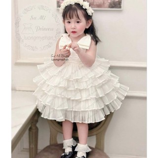 [ HÀNG THIẾT KẾ ] [Tặng cài] Váy công chúa trắng hồng siêu mềm bồng xòe cho bé